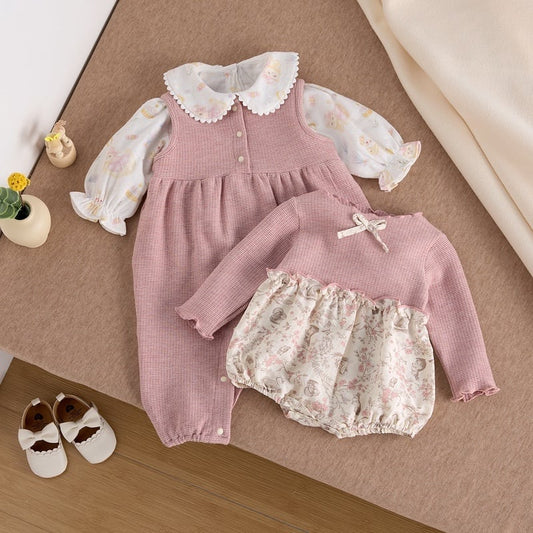【BABY】可愛いピンク花柄ロンパース、サロペットSK051601