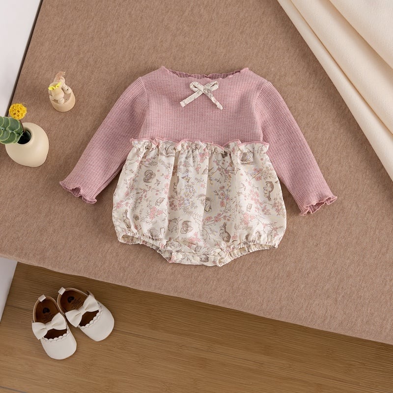 【BABY】可愛いピンク花柄ロンパース、サロペットSK051601