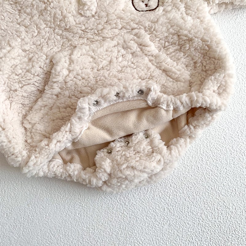 【BABY】冬新作クマ柄帽子付き起毛ロンパース 全2色SK11389