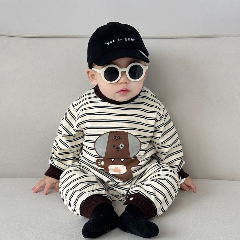 【BABY】ペット、クマ柄ボーダーロンパースSK051306