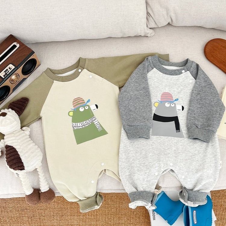 【BABY】カラーバリカートゥーン柄ロンパースSK051406
