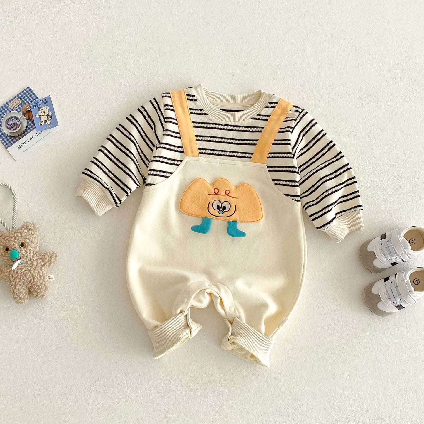 【BABY】レイヤードボーダーロンパースSK030717