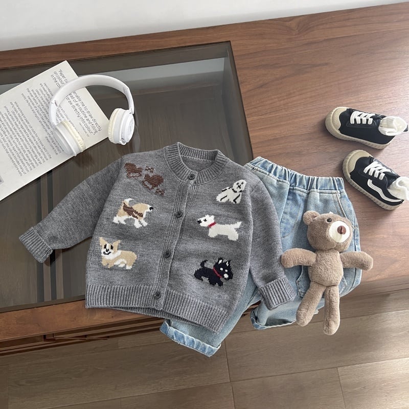 【BABY&KID】可愛いペット柄グレーカーディガンSK051408