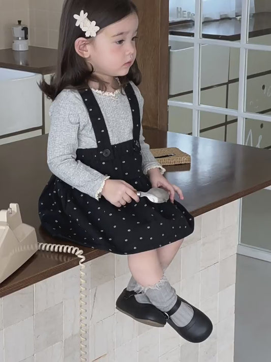 【BABY&KID】レース襟可愛いTシャツ、いドットサロペットスカートSK021503