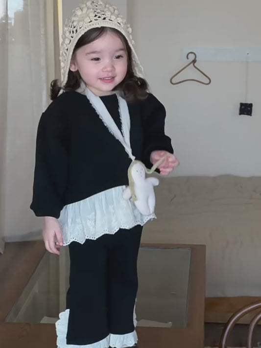【BABY&KID】レース無地トップス&パンツセットSK012406