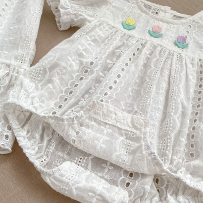 【BABY&KID】夏新作 チューリップレース刺繍ロンパース、ワンピースSK071934