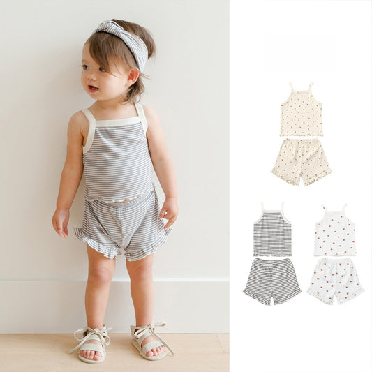 【BABY&KID】夏新作 北欧風フリルキャミセットアップSK092114