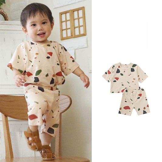 【BABY&KID】夏新作 北欧風クルーネックスポーツセットアップSK092015