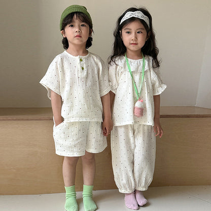 【BABY＆KID】夏新作 純綿ガーゼドット柄スーツSK063019