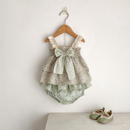【BABY&KID】夏新作 グリーン蝶結び付きセットアップSK080108