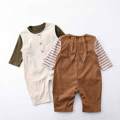 【BABY】北欧風ウサ耳サロペット、コットンTシャツSK101329