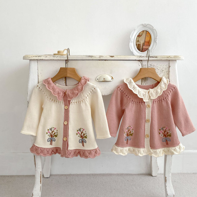 【BABY&KID】レトロ刺繍ニットカーディガンSK092911
