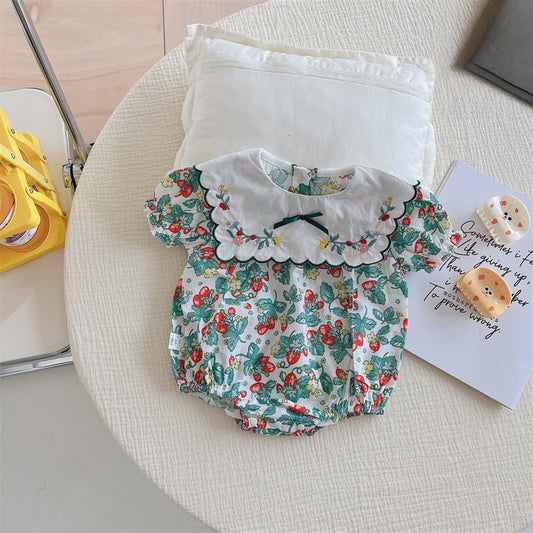 【BABY】夏新作 フラワー刺繍ロンパースSK092105