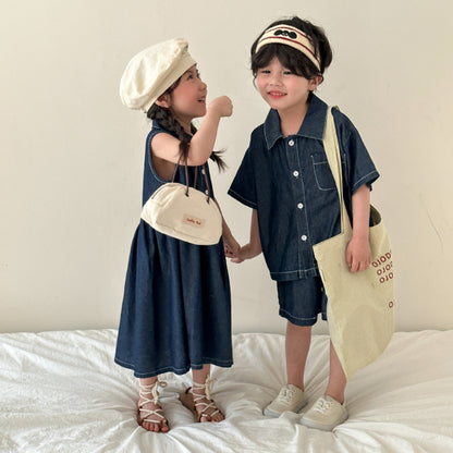 【BABY&KID】夏新作 デニムセットアップ、ワンピースSK063011
