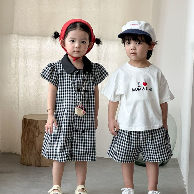 【BABY&KID】夏新作ブラックホワイトチェックセットアップ、ワンピースSK104714