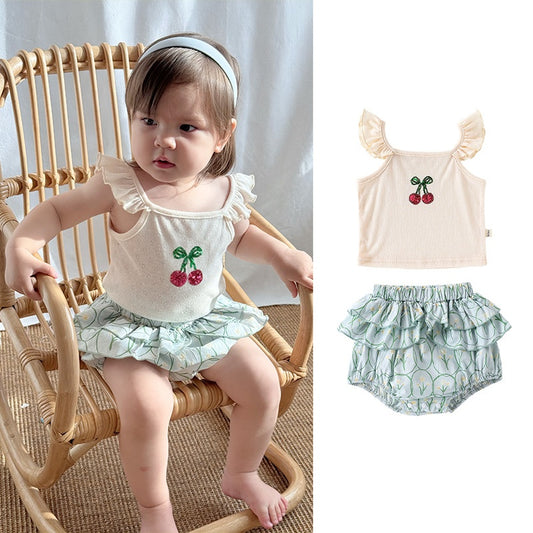 【BABY】夏新作 北欧風 さくらんぼキャミソール、花柄ブルマSK091310