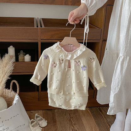 【BABY】花柄ニットカーデ＆サロペット、レースTシャツSK101416