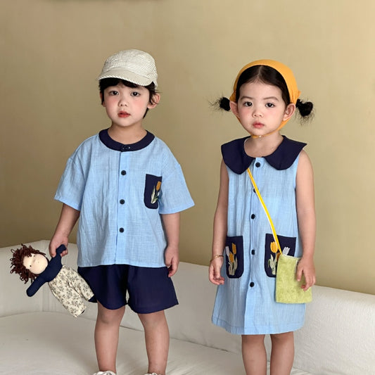 【BABY&KID】夏新作フラワー刺繍セットアップ、ワンピースSK104721