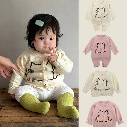 【BABY&KID】韓国風刺繍ニットロンパース、カーディガンSK101835
