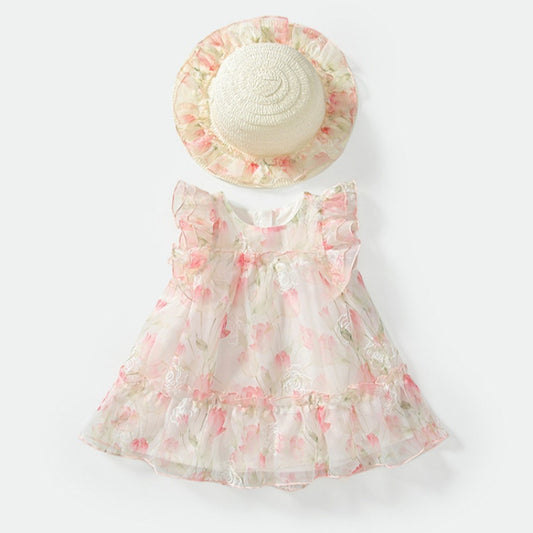 【BABY&KID】夏新作 花柄ピンクワンピース＆帽子SK091931