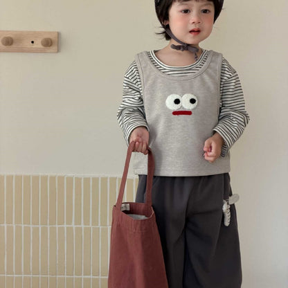 【BABY&KID】おめめ柄ベスト、ボーダー長袖、カジュアルパンツSK104007