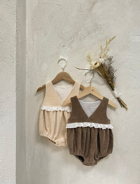 【BABY】韓国風 レースワッフルロンパースSK021717