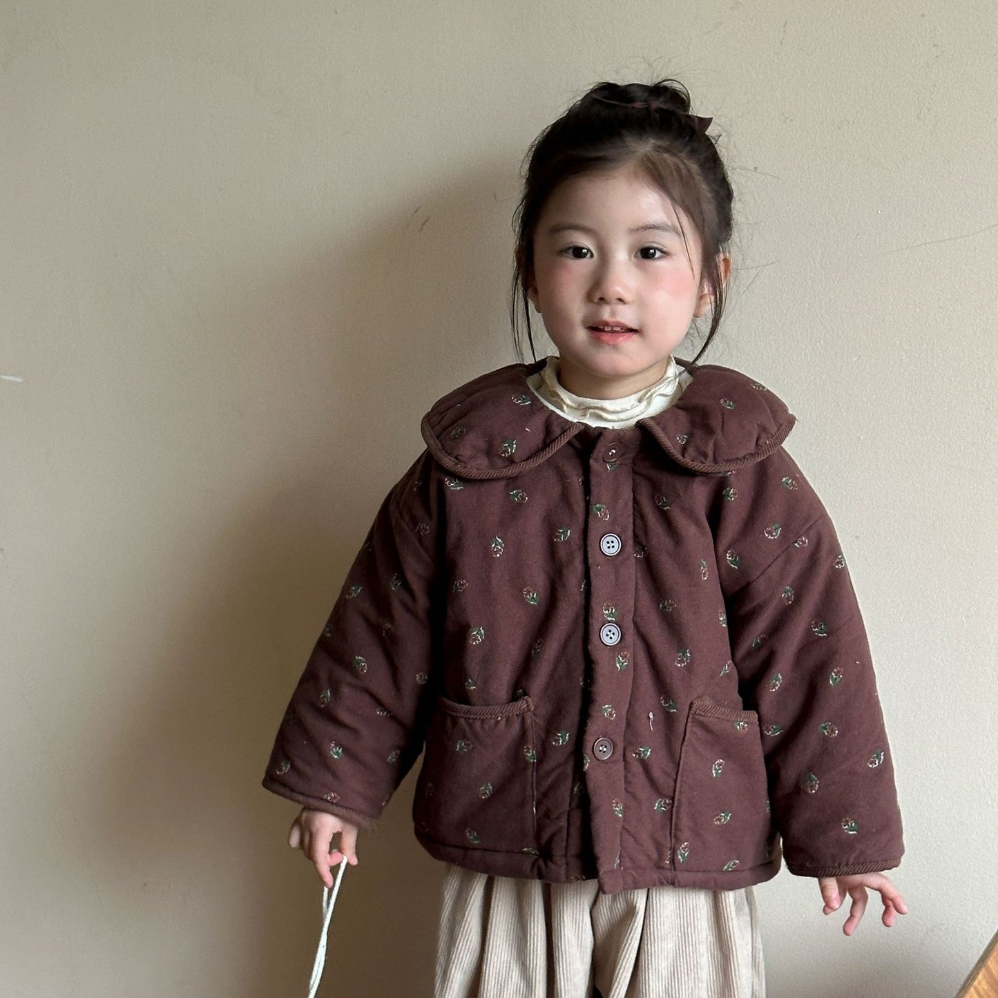 【BABY&KID】暖かい花柄厚手コートSK012804