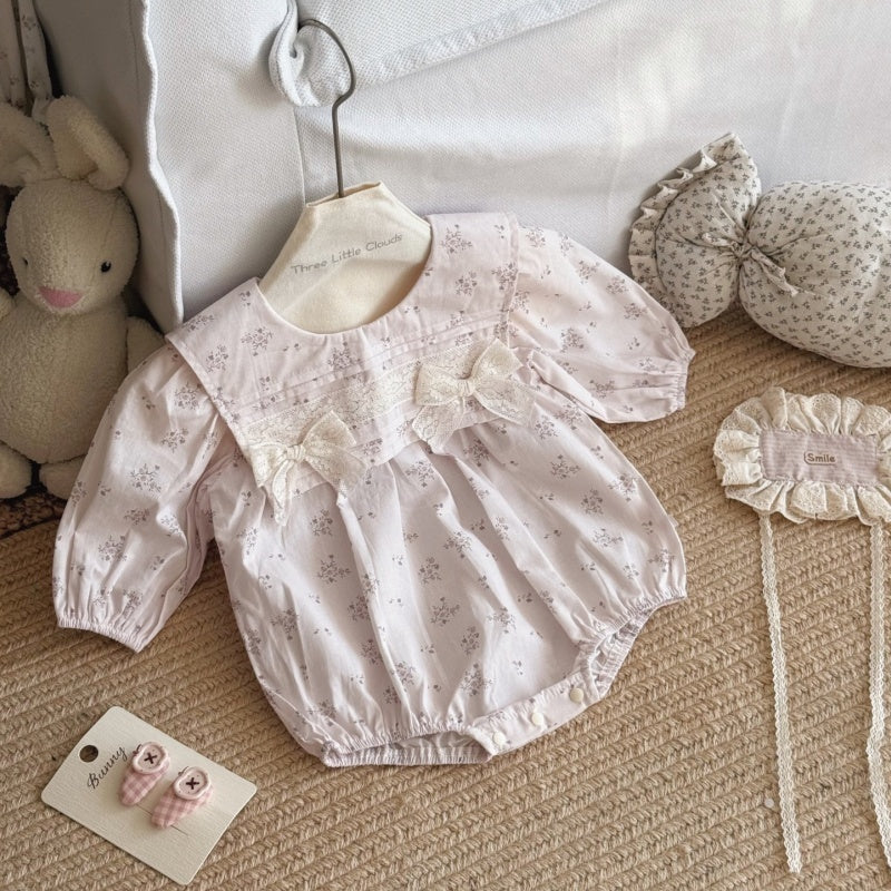 【BABY】レース蝶結び小花柄ロンパースSK106911