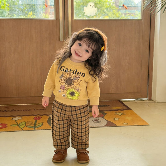 【BABY&KID】ひまわりプリントスウェット、ウール調ストレートパンツSK104015