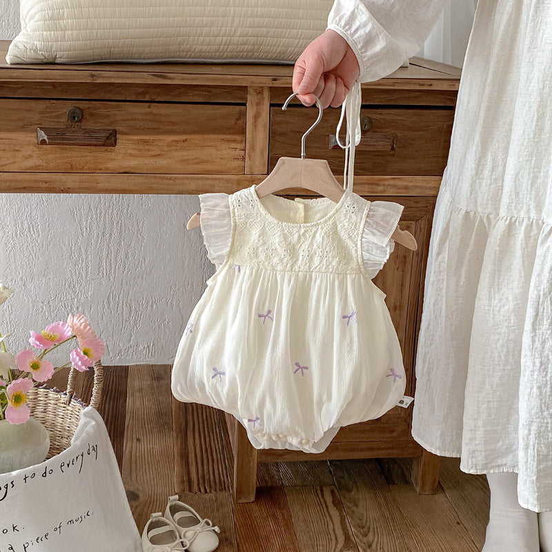 【BABY】夏新作 刺繍蝶結び柄ロンパースSK090602