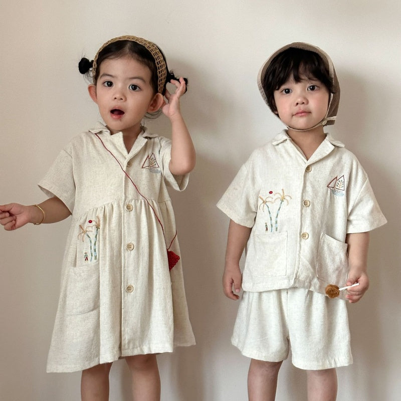 【BABY&KID】夏新作リネンシャツセットアップ、ワンピースSK104707