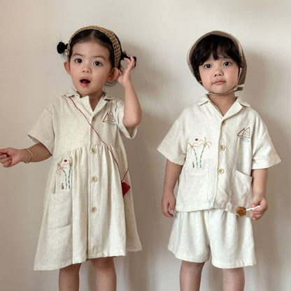【BABY&KID】夏新作リネンシャツセットアップ、ワンピースSK104707