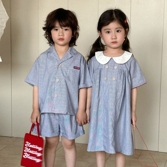【BABY＆KID】夏新作 ストライプシャツスーツ、ワンピースSK063020