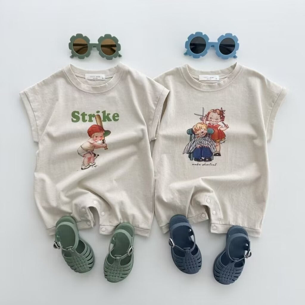 【BABY】夏新作 英字＆カートゥーンプリントオールインワンSK071802