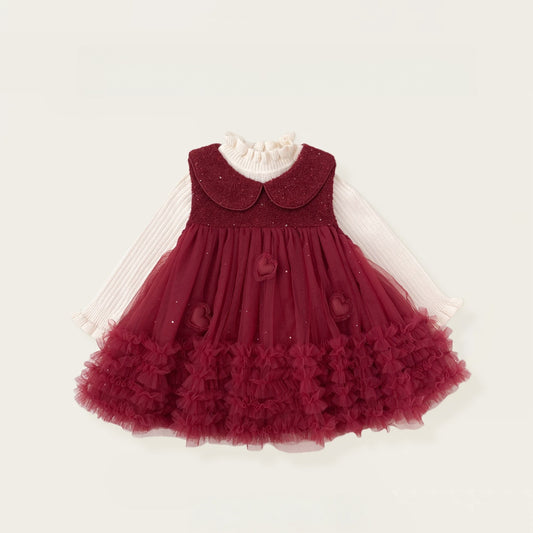 【BABY&KID】冬新作 立体ハートチュールワンピース＆ニットセーターSK102429