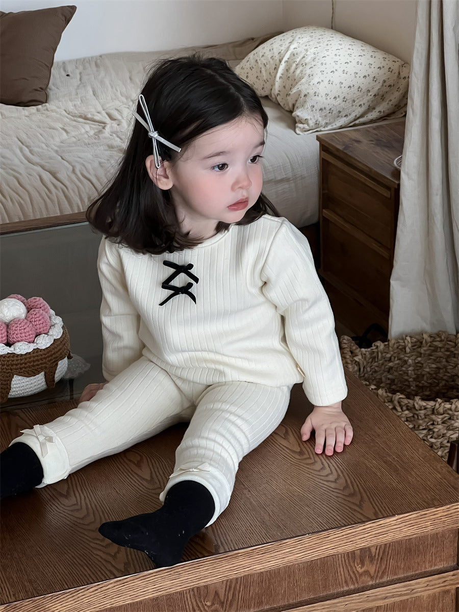 【BABY&KID】可愛いリボン付きＴシャツ、レギンスSK021515
