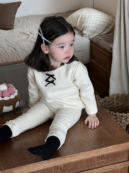 【BABY&KID】可愛いリボン付きＴシャツ、レギンスSK021515