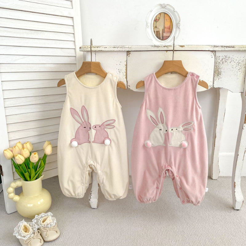 【BABY】うさぎ刺繍裏起毛サロペット、レーストップスSK101423