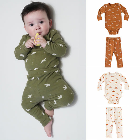 【BABY】北欧風パン、カモメ柄ロンパース、レギンスSK101325