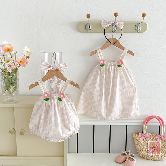 【姉妹服】夏新作 キャミフラワー柄ロンパース、ワンピースSK081633