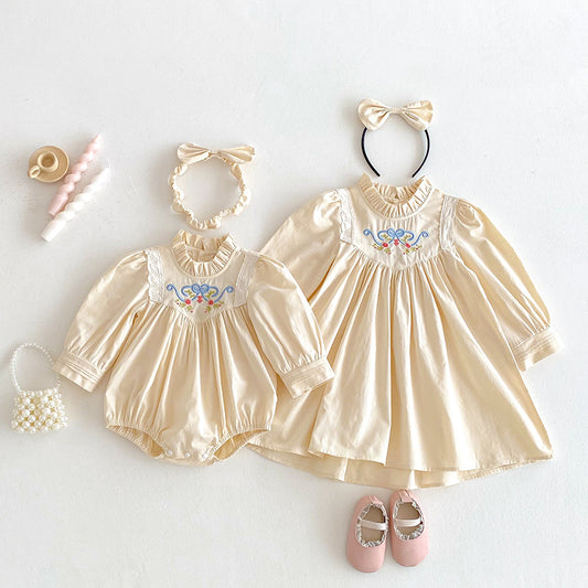 【姉妹服】花刺繍ロンパース、ワンピースSK101130