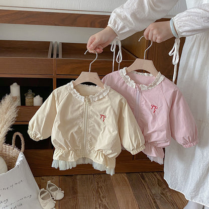 【BABY】蝶結び刺繍チュール縁アウターSK100450