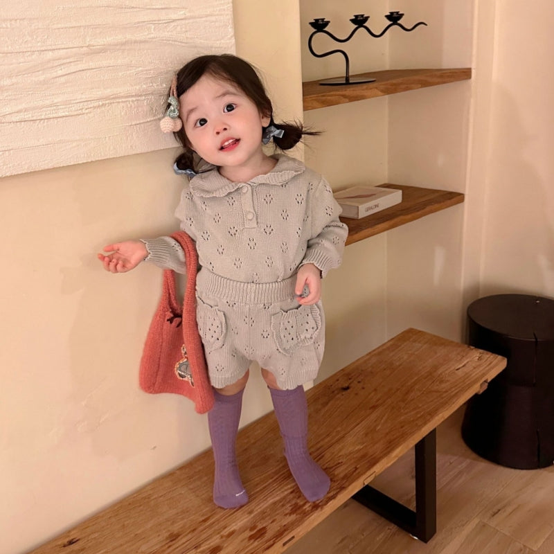 【BABY&KID-予約限定】透かしレースレトロ襟セットアップSK102233