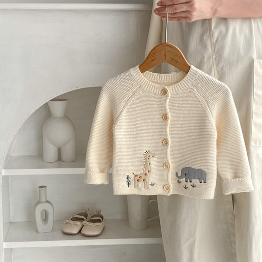 【BABY】キリン＆ゾウ刺繍ニットカーディガンSK102408