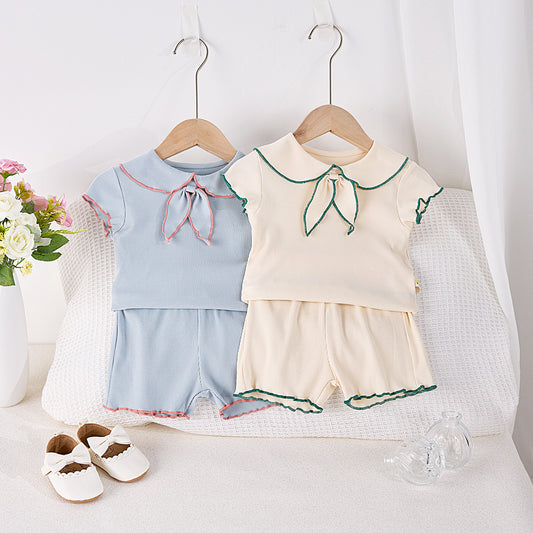 【BABY】夏新作 蝶結びの丸襟セットアップSK072311