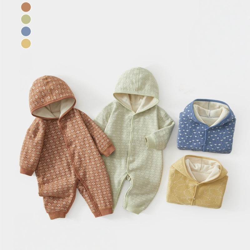 【BABY】冬新作北欧風レトロ裏起毛フードカバーオールSK102633