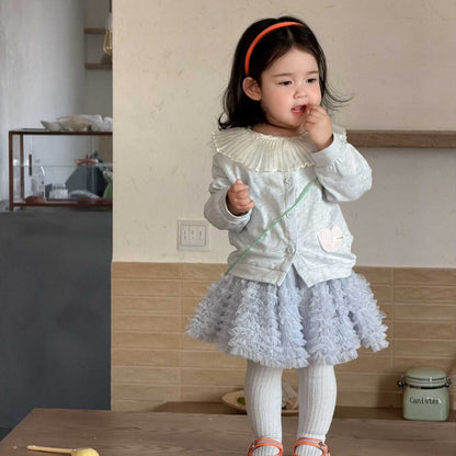 【BABY&KID】薄手ニットカーディガン、フリル襟長袖、チュールスカートSK104005