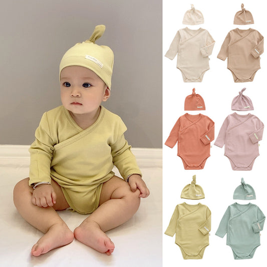【BABY】北欧風コットンサイドボタンロンパース＆帽子SK102320