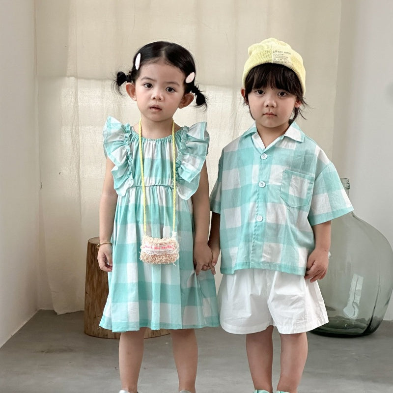 【BABY&KID】夏新作おしゃれチェックセットアップ、ワンピースSK104713