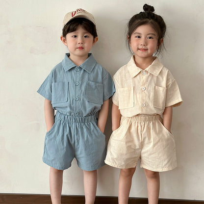 【BABY＆KID】夏新作 コットン無地ポケットセットアップ SK063004